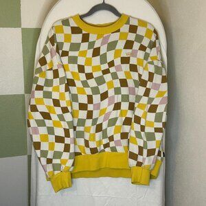 Vans yellow and green 90s style checkered crewneck sweater